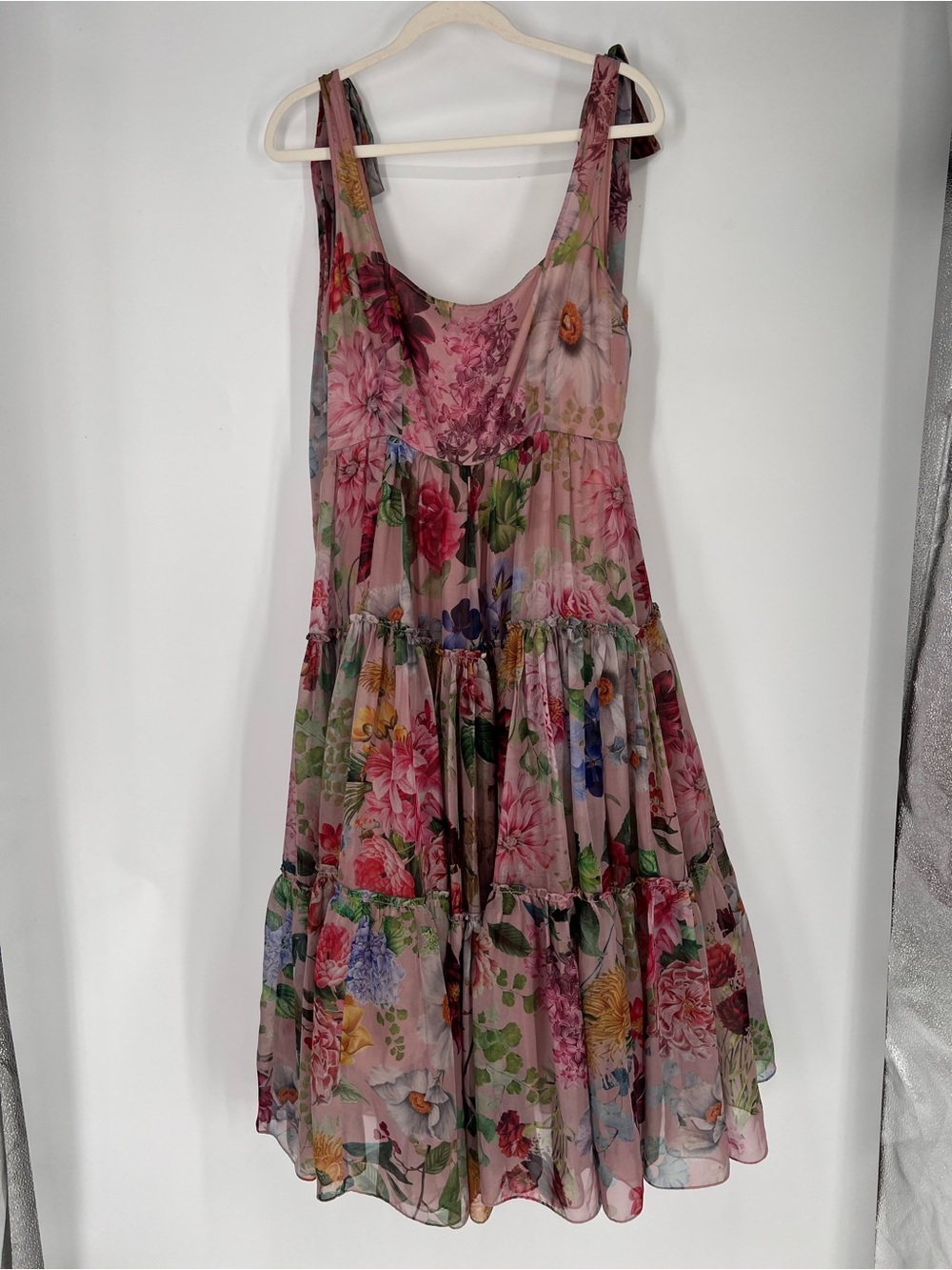 Geisha Designs Isabella Pink Floral Bow Sleeve Formal Chiffon Midi Dress Gown 10
